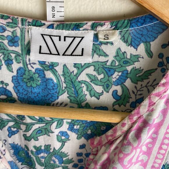 SZ Blockprints Kurta Tunic Size S Pink Blue Green Swim Cover Up Cotton Casual - Picture 9 of 14